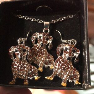 🆕 Dachshund SS 925 Necklace  French hook earrings SS 925  Two-tone,Crystals